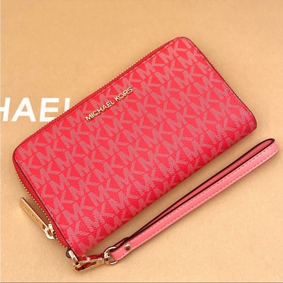 Michael Kors Jet Set Travel Large Phone Case Wristlet Wallet Coral Reef - Picture 7 of 13